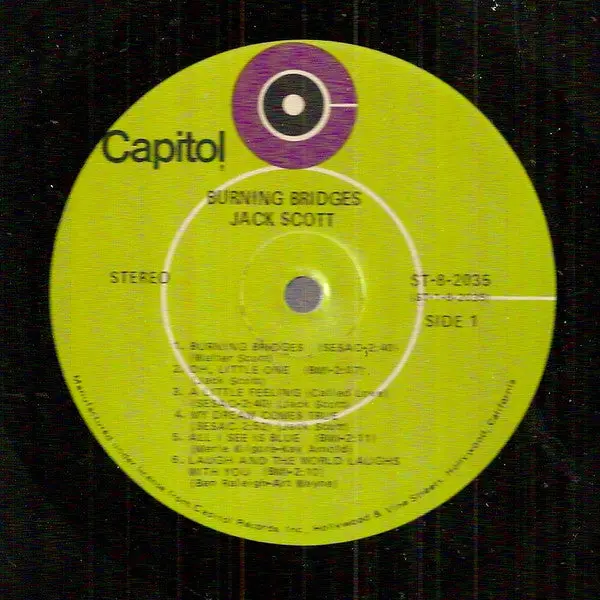 Jack Scott - Burning Bridges (Lp, Album, Club, Re) (Vg+) 1